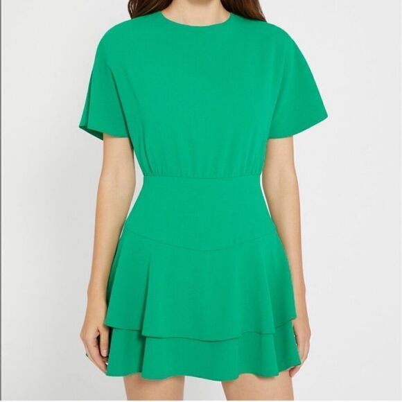 NWT Alice + Olivia Palmira Emerald Green Tie Back Ruffle Mini Dress Size 8 - Picture 2 of 7